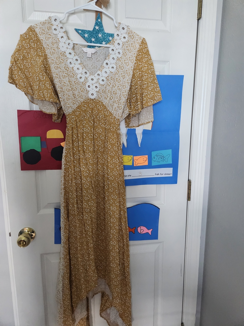 LC Lauren Conrad Mustard and Cream Floral Midi Dress